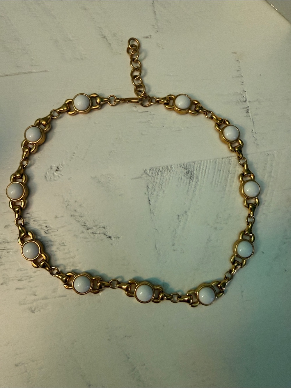 Gold-Tone White Bead Link Choker Necklace - Women Jewelry